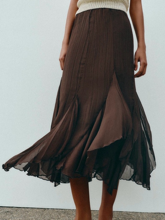 Zara Dresses & Skirts - Zara Brown Ruffled Lace Midi Skirt. Size XL. Brand new!
